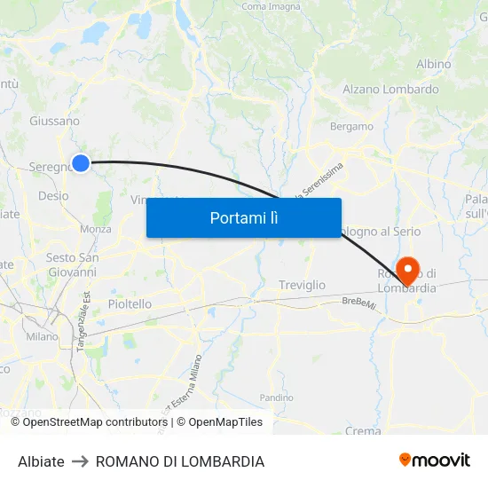 Albiate to ROMANO DI LOMBARDIA map