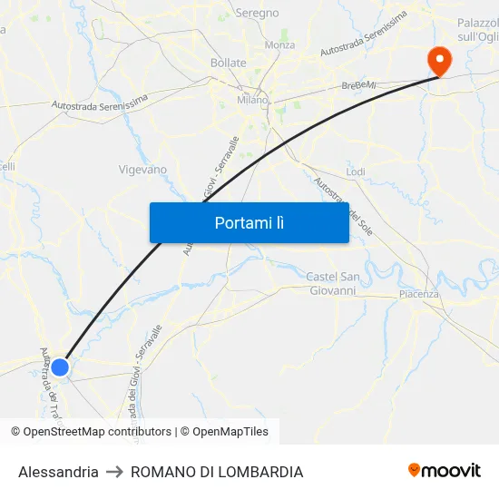 Alessandria to ROMANO DI LOMBARDIA map