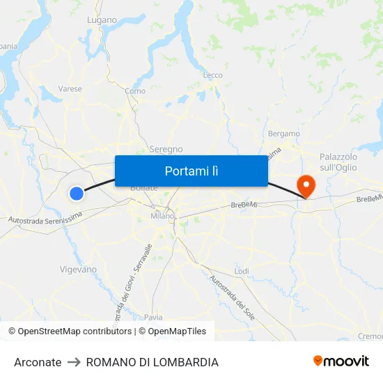 Arconate to ROMANO DI LOMBARDIA map