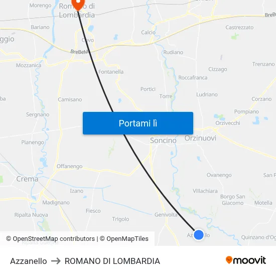 Azzanello to ROMANO DI LOMBARDIA map