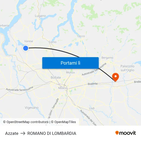 Azzate to ROMANO DI LOMBARDIA map
