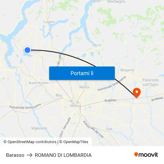 Barasso to ROMANO DI LOMBARDIA map