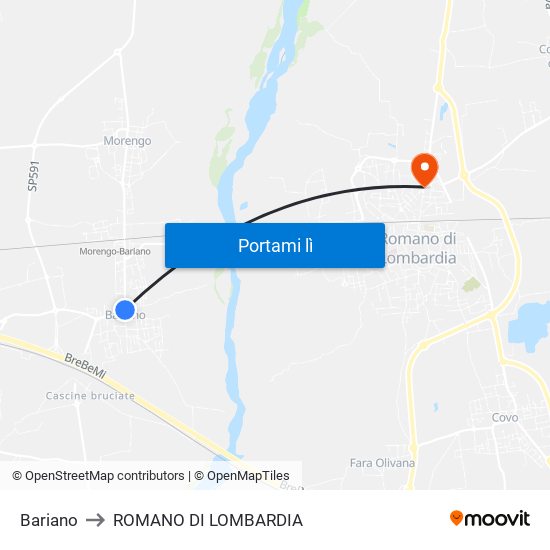 Bariano to ROMANO DI LOMBARDIA map