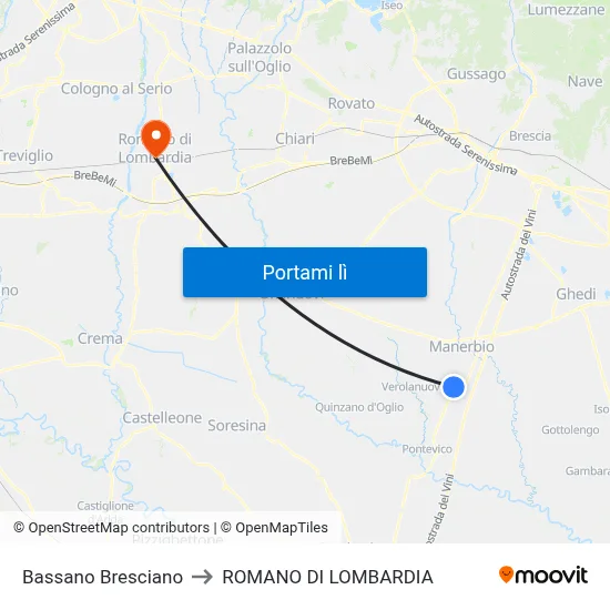 Bassano Bresciano to ROMANO DI LOMBARDIA map