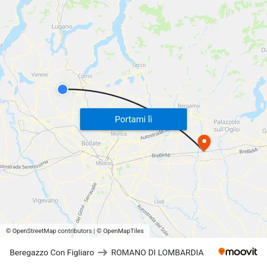 Beregazzo Con Figliaro to ROMANO DI LOMBARDIA map