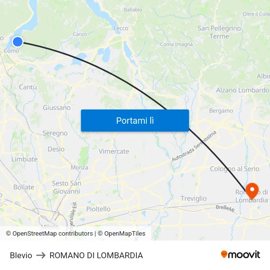 Blevio to ROMANO DI LOMBARDIA map
