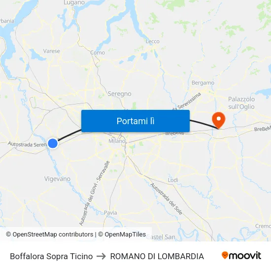 Boffalora Sopra Ticino to ROMANO DI LOMBARDIA map