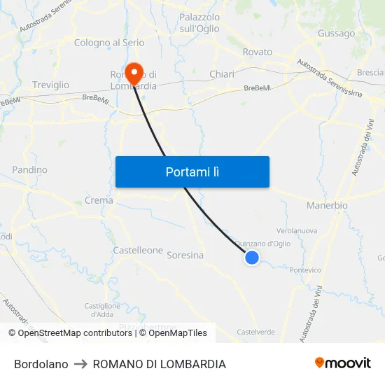 Bordolano to ROMANO DI LOMBARDIA map