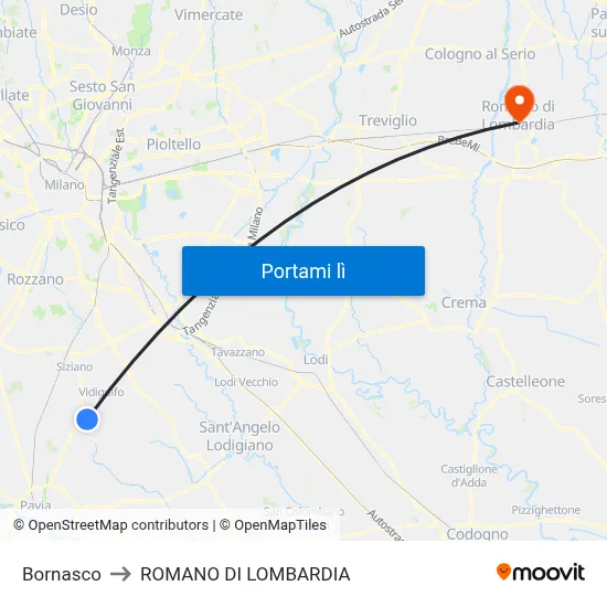 Bornasco to ROMANO DI LOMBARDIA map