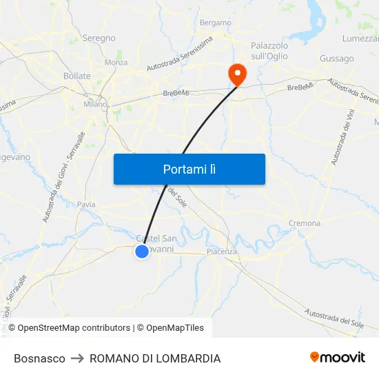 Bosnasco to ROMANO DI LOMBARDIA map