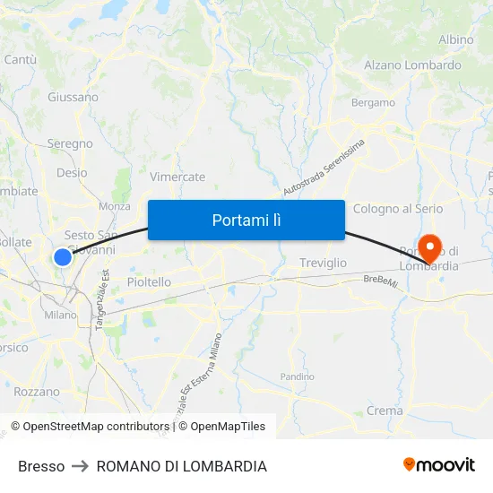 Bresso to ROMANO DI LOMBARDIA map