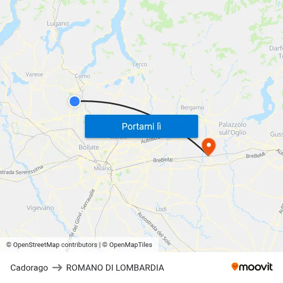 Cadorago to ROMANO DI LOMBARDIA map