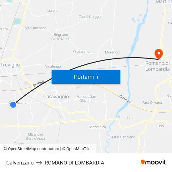 Calvenzano to ROMANO DI LOMBARDIA map