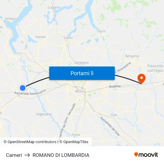 Cameri to ROMANO DI LOMBARDIA map