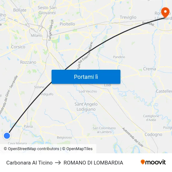 Carbonara Al Ticino to ROMANO DI LOMBARDIA map