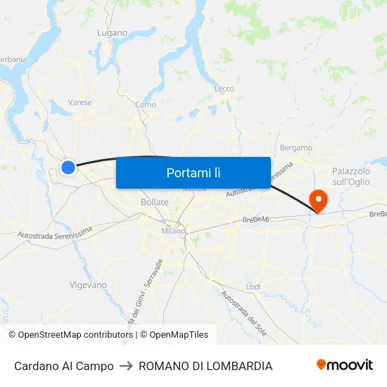 Cardano Al Campo to ROMANO DI LOMBARDIA map
