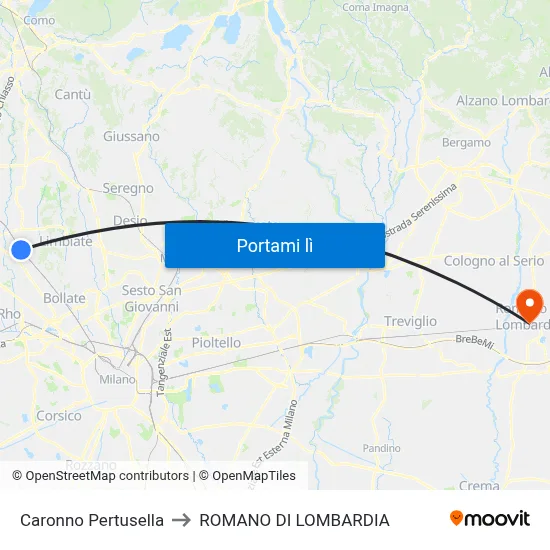 Caronno Pertusella to ROMANO DI LOMBARDIA map