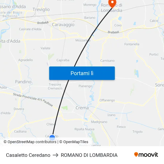 Casaletto Ceredano to ROMANO DI LOMBARDIA map