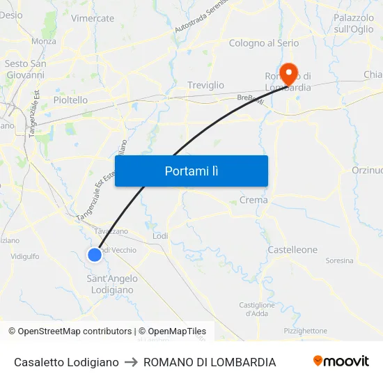 Casaletto Lodigiano to ROMANO DI LOMBARDIA map