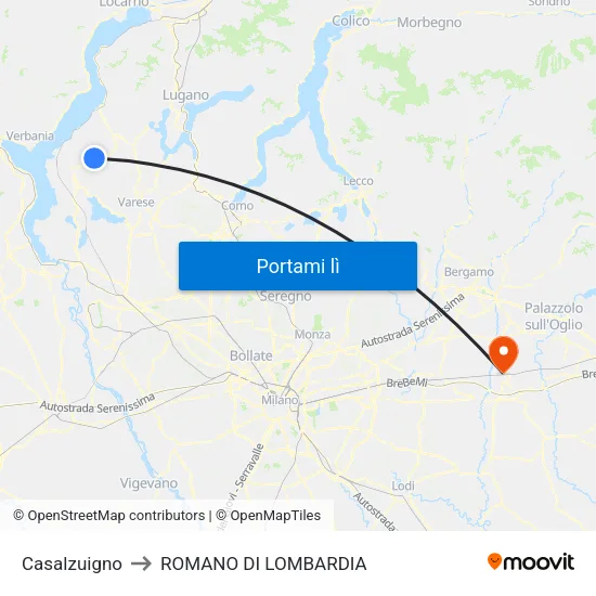 Casalzuigno to ROMANO DI LOMBARDIA map