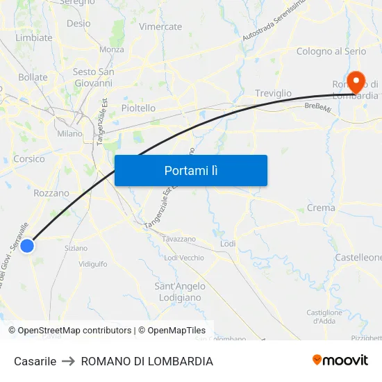 Casarile to ROMANO DI LOMBARDIA map
