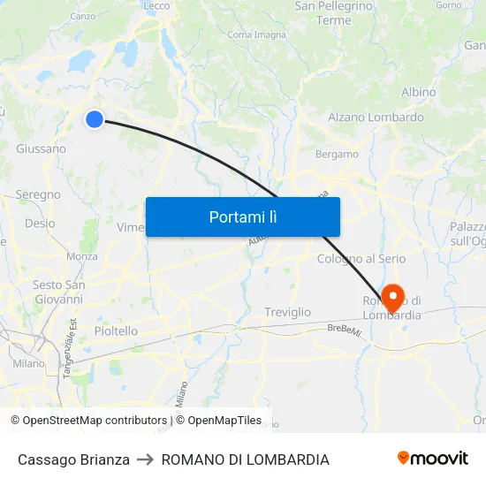 Cassago Brianza to ROMANO DI LOMBARDIA map