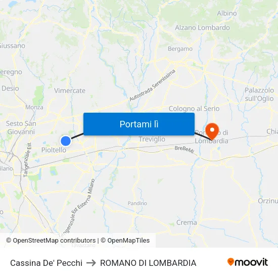 Cassina De' Pecchi to ROMANO DI LOMBARDIA map