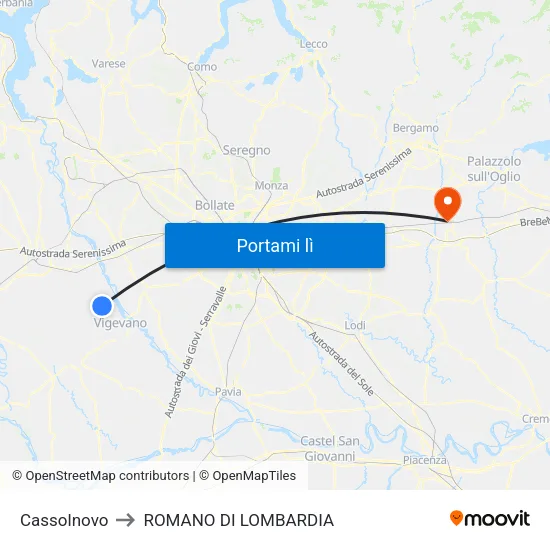 Cassolnovo to ROMANO DI LOMBARDIA map
