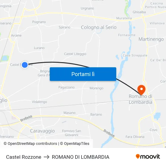 Castel Rozzone to ROMANO DI LOMBARDIA map