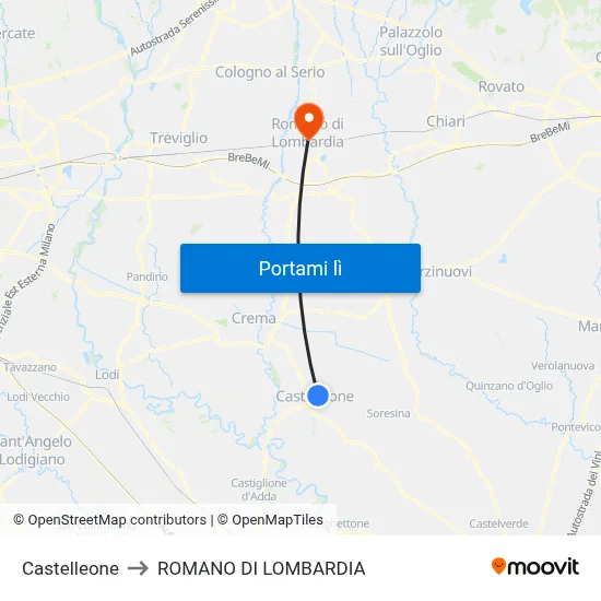 Castelleone to ROMANO DI LOMBARDIA map