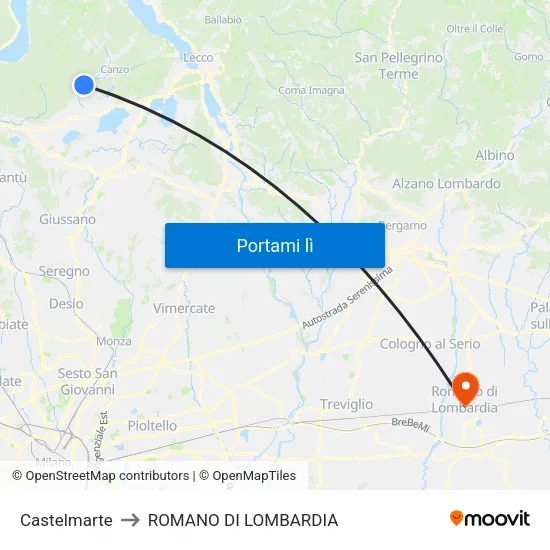 Castelmarte to ROMANO DI LOMBARDIA map