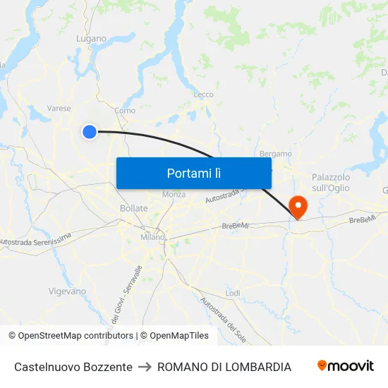 Castelnuovo Bozzente to ROMANO DI LOMBARDIA map