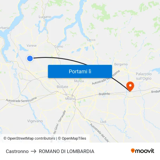Castronno to ROMANO DI LOMBARDIA map