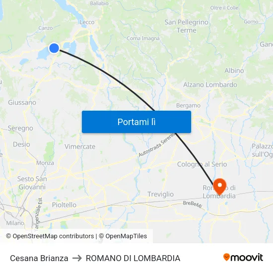 Cesana Brianza to ROMANO DI LOMBARDIA map