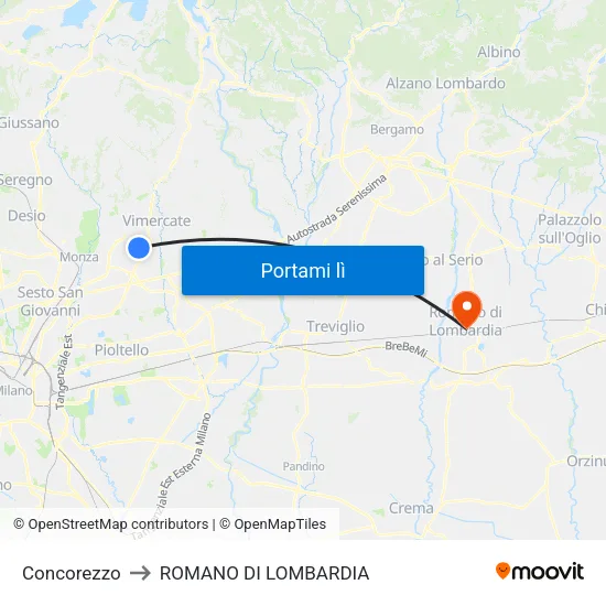 Concorezzo to ROMANO DI LOMBARDIA map