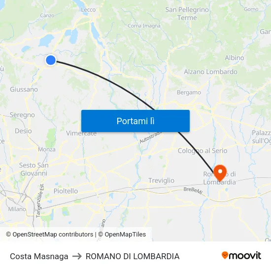 Costa Masnaga to ROMANO DI LOMBARDIA map
