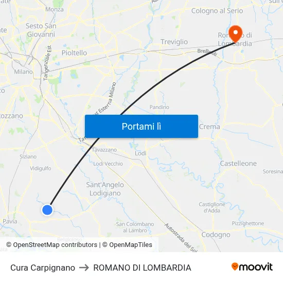 Cura Carpignano to ROMANO DI LOMBARDIA map