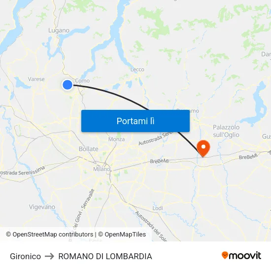 Gironico to ROMANO DI LOMBARDIA map