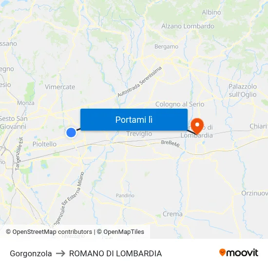 Gorgonzola to ROMANO DI LOMBARDIA map