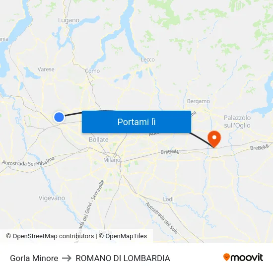 Gorla Minore to ROMANO DI LOMBARDIA map