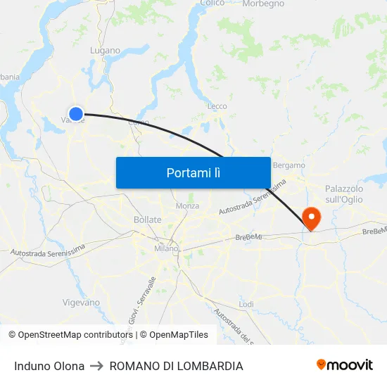 Induno Olona to ROMANO DI LOMBARDIA map