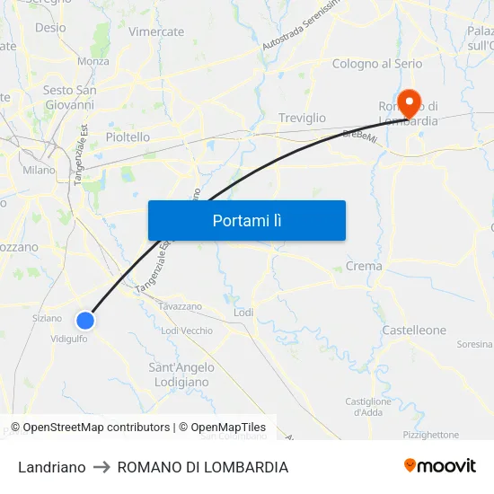 Landriano to ROMANO DI LOMBARDIA map
