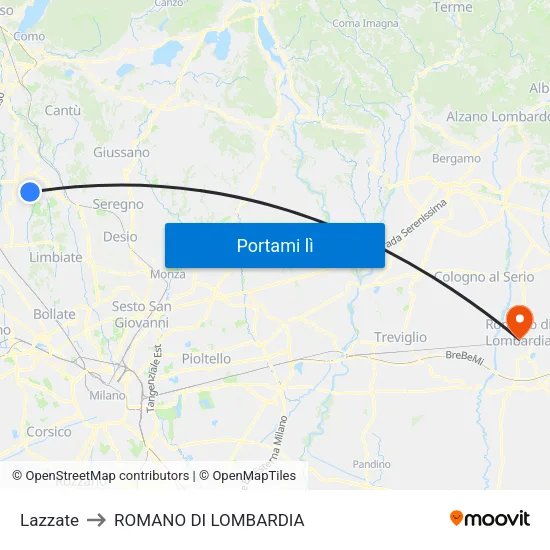 Lazzate to ROMANO DI LOMBARDIA map