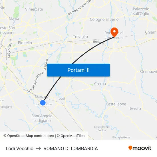 Lodi Vecchio to ROMANO DI LOMBARDIA map