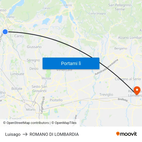 Luisago to ROMANO DI LOMBARDIA map