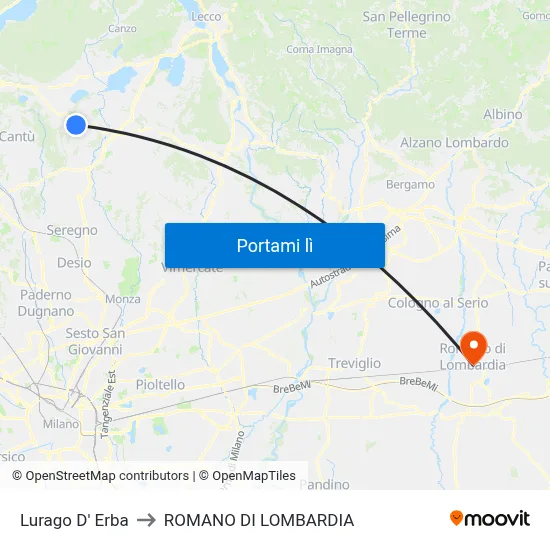 Lurago D' Erba to ROMANO DI LOMBARDIA map