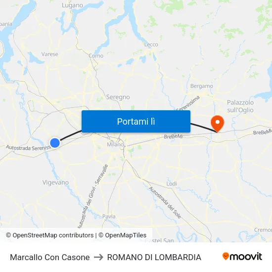 Marcallo Con Casone to ROMANO DI LOMBARDIA map