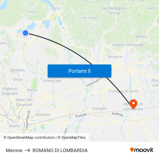 Merone to ROMANO DI LOMBARDIA map