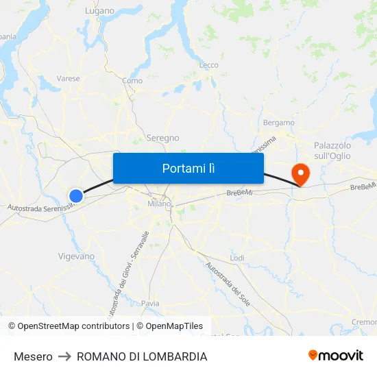 Mesero to ROMANO DI LOMBARDIA map