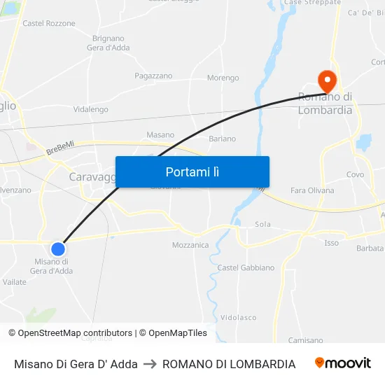 Misano Di Gera D' Adda to ROMANO DI LOMBARDIA map